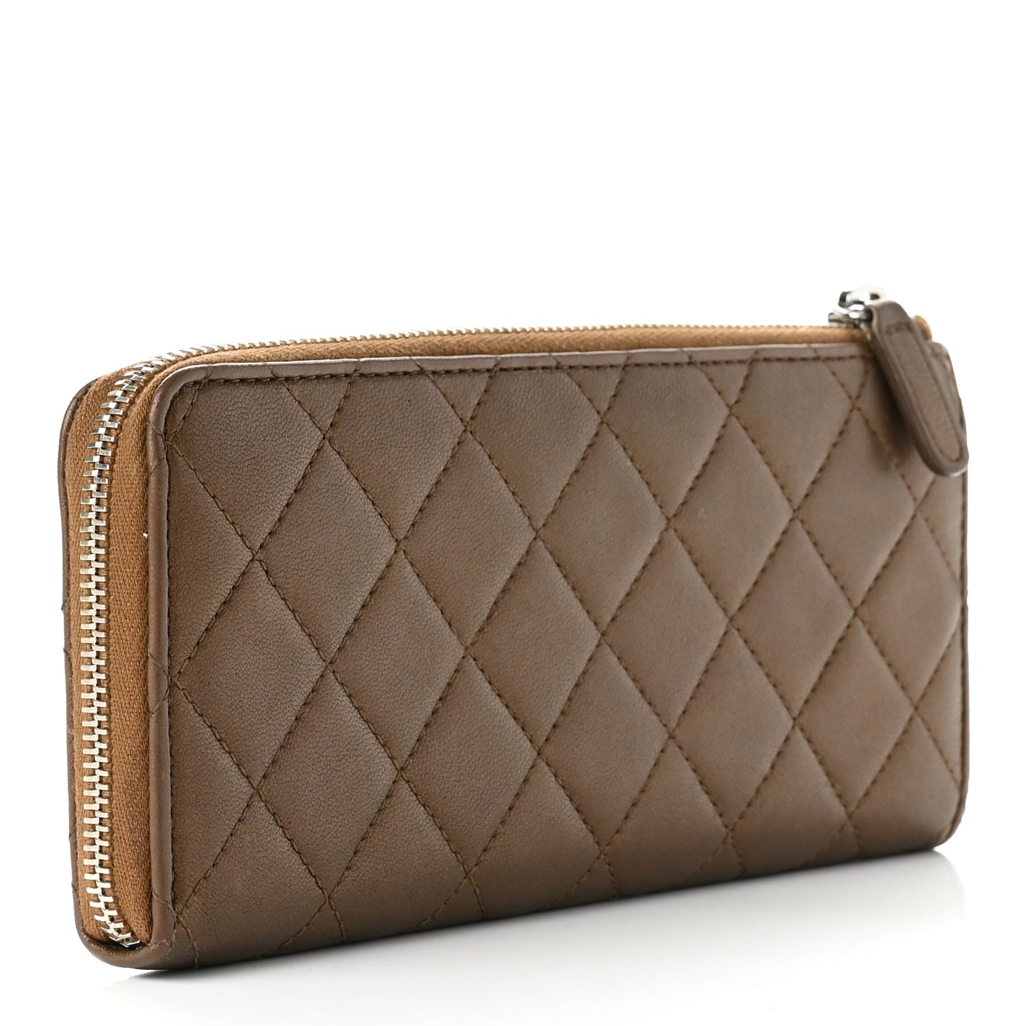 Metallic Lambskin Quilted Large Gusset Zip Around Wallet Bronze