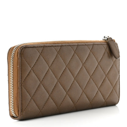 Chanel Metallic Lambskin Quilted Large Gusset Zip Around Wallet Bronze 3 of 8