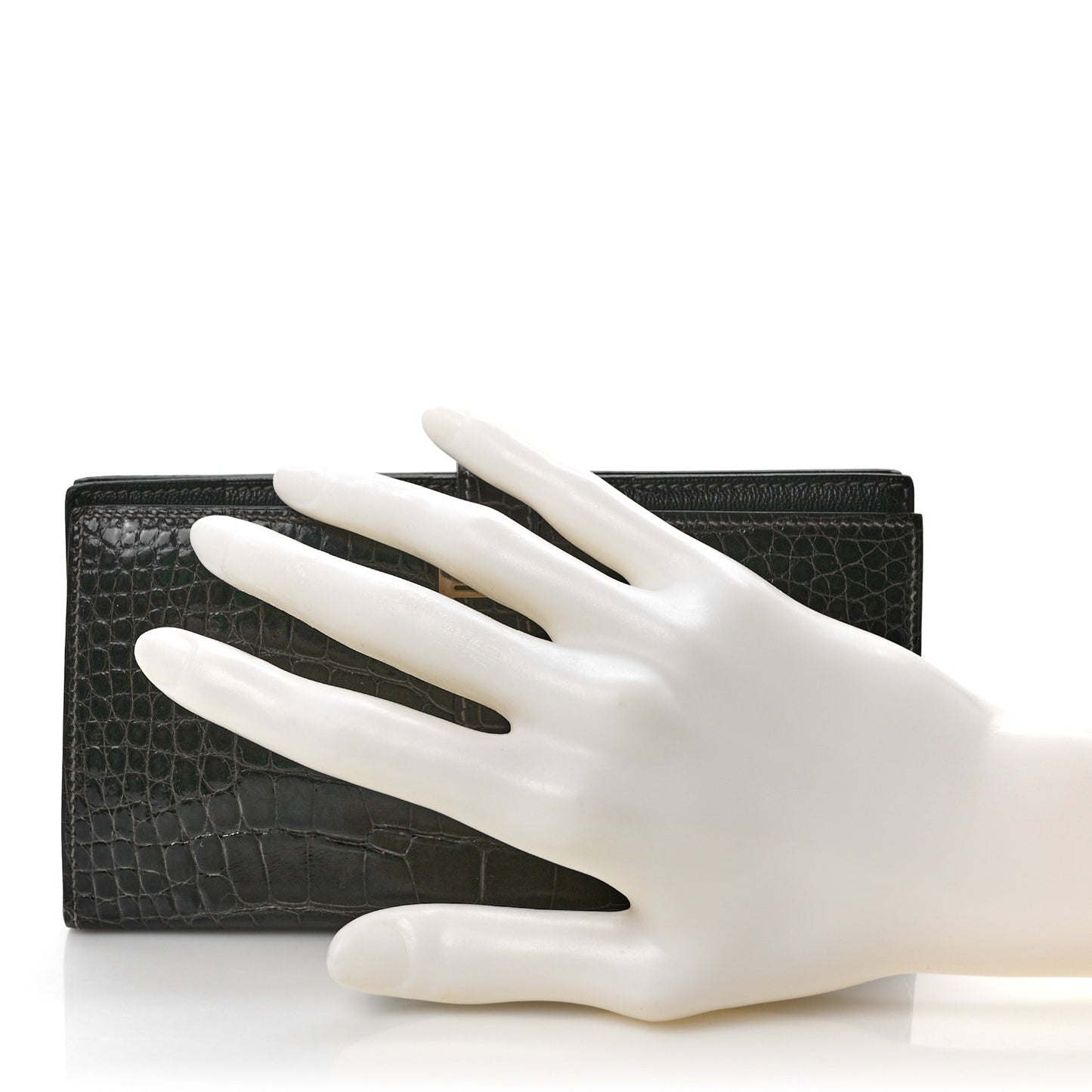 Shiny Alligator Bearn Gusset Wallet Graphite