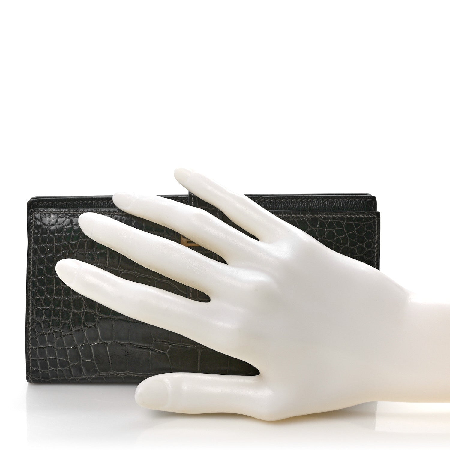 Hermes Shiny Alligator Bearn Gusset Wallet Graphite 2 of 6