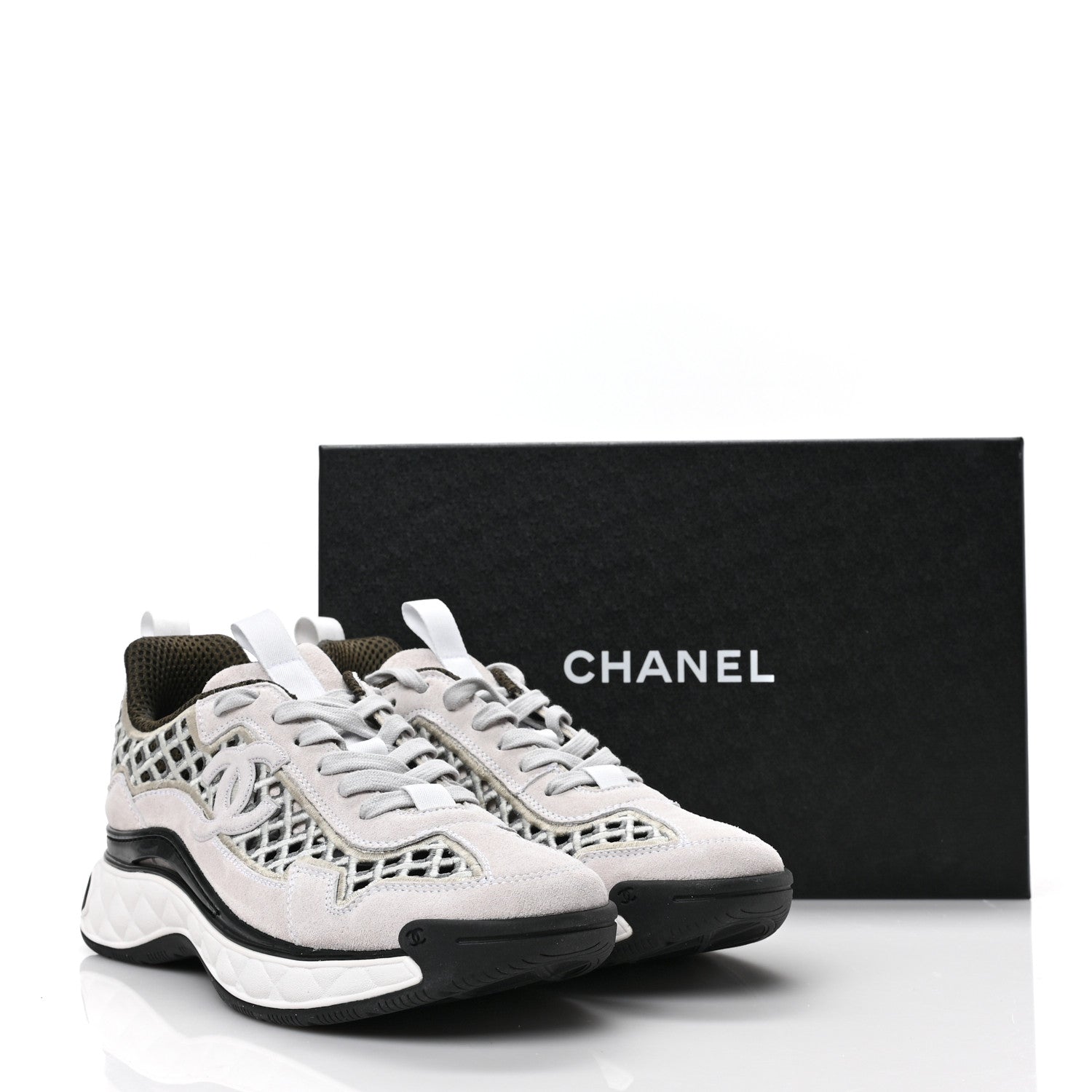 Chanel Suede Calfskin Embroidered CC Sneakers 40 Ecru Light Gray 8 of 8