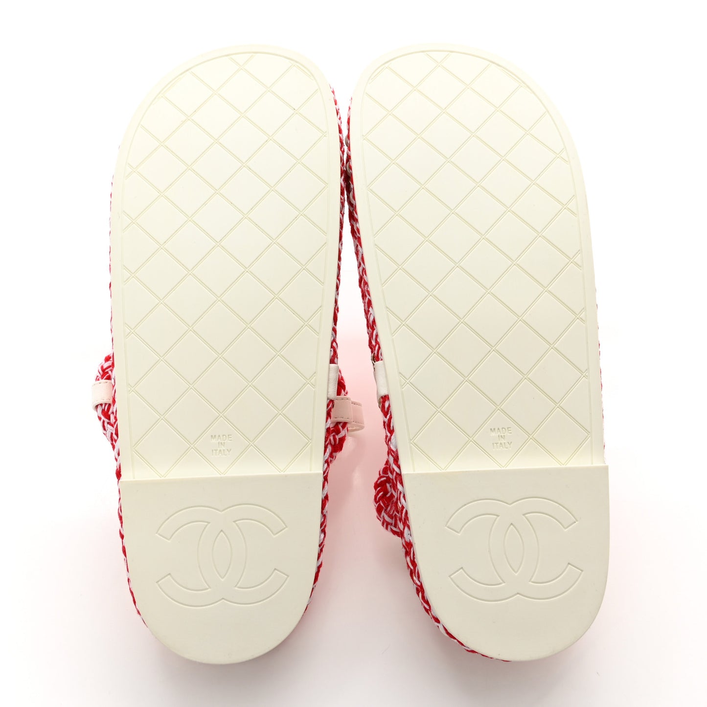 Lambskin Cord Chain CC Sandals 37 Red White