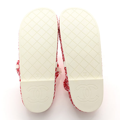Chanel Lambskin Cord Chain CC Sandals 37 Red White 5 of 12