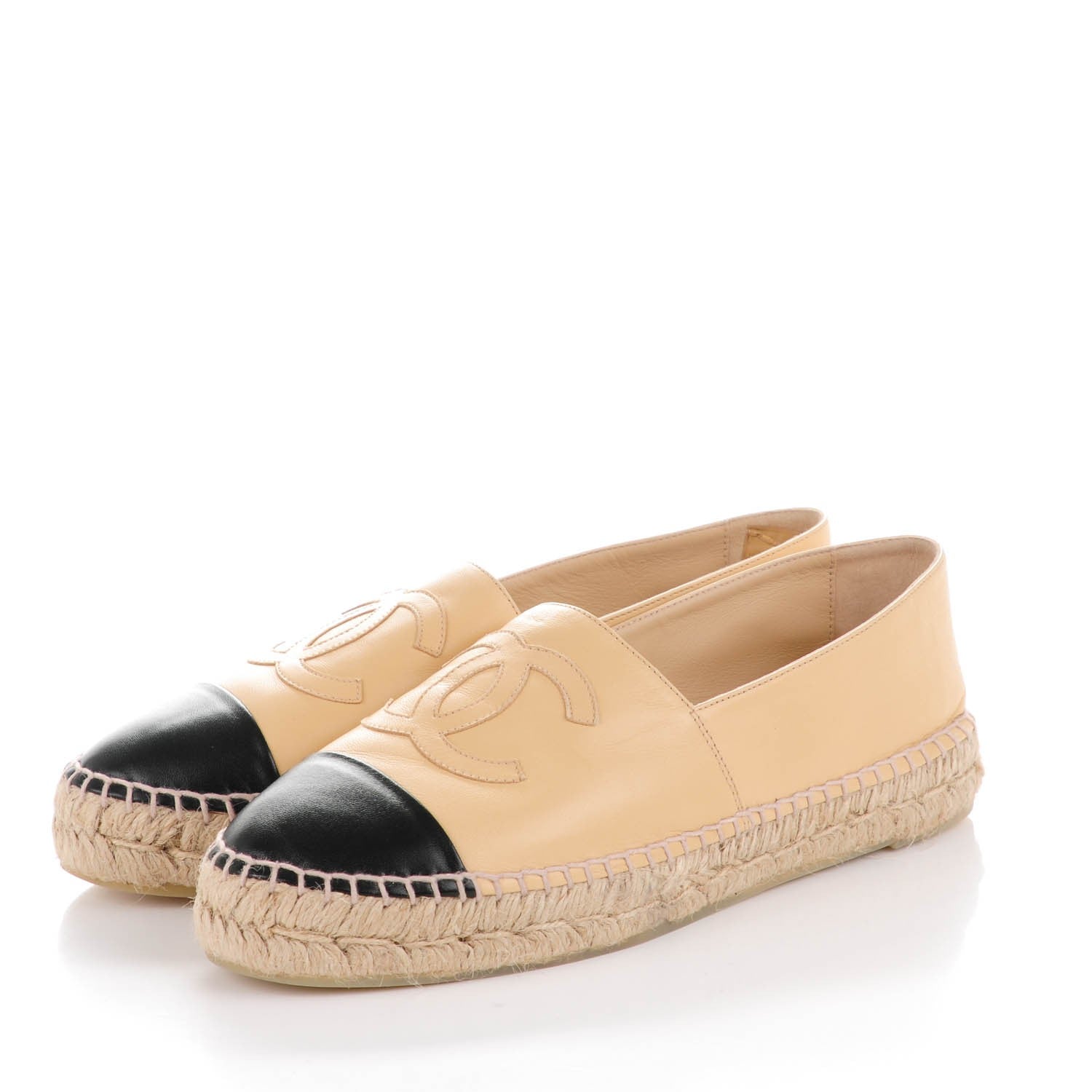 Chanel Lambskin CC Espadrilles 40 Beige Black 3 of 9
