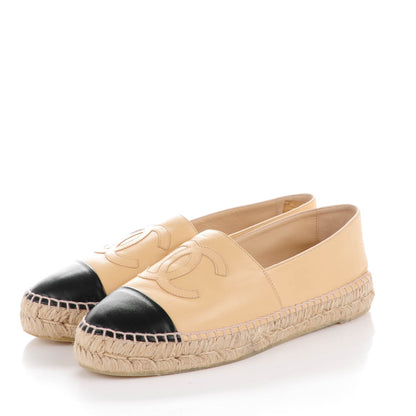 Chanel Lambskin CC Espadrilles 40 Beige Black 3 of 9