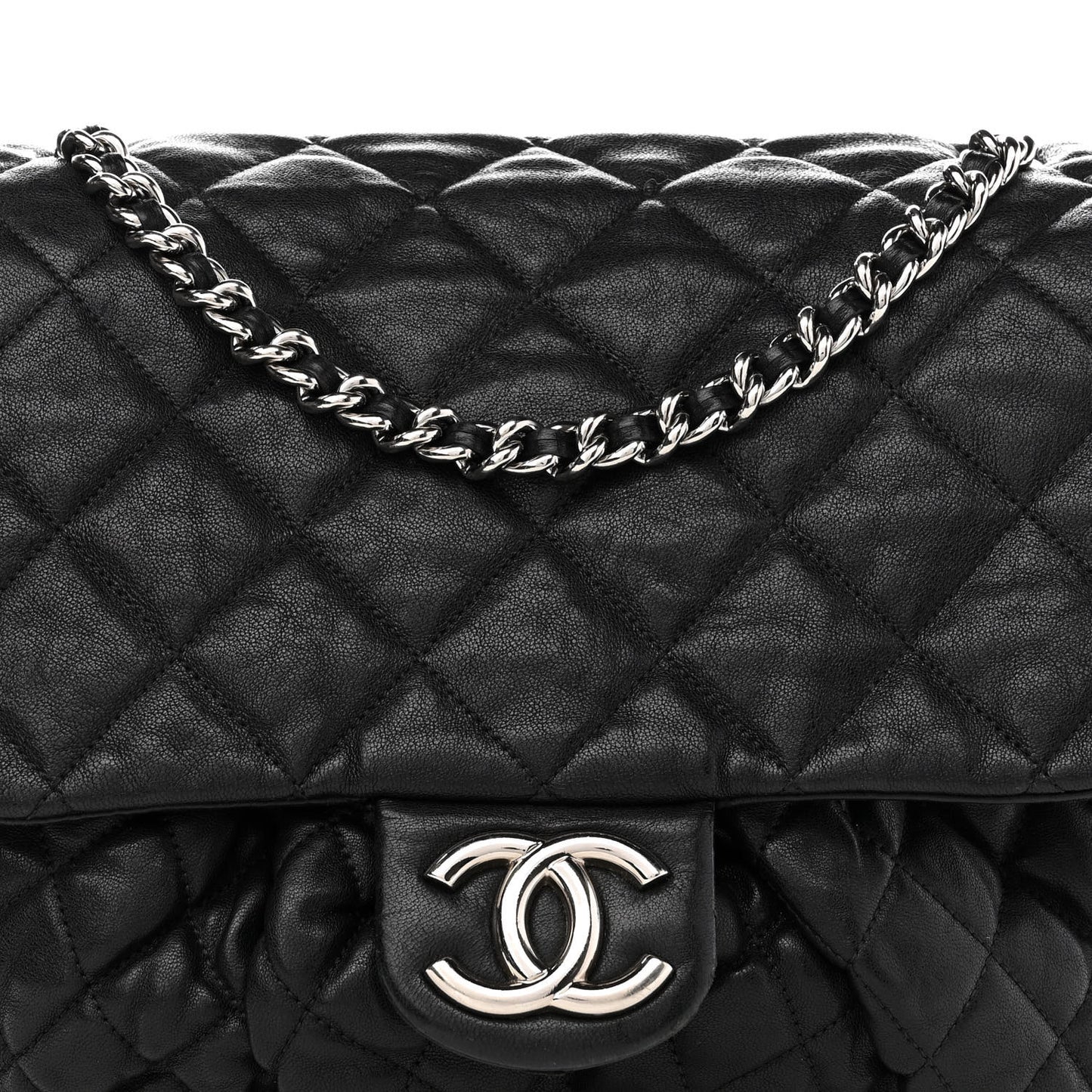 Washed Lambskin Quilted Large Chain Around Messenger Black