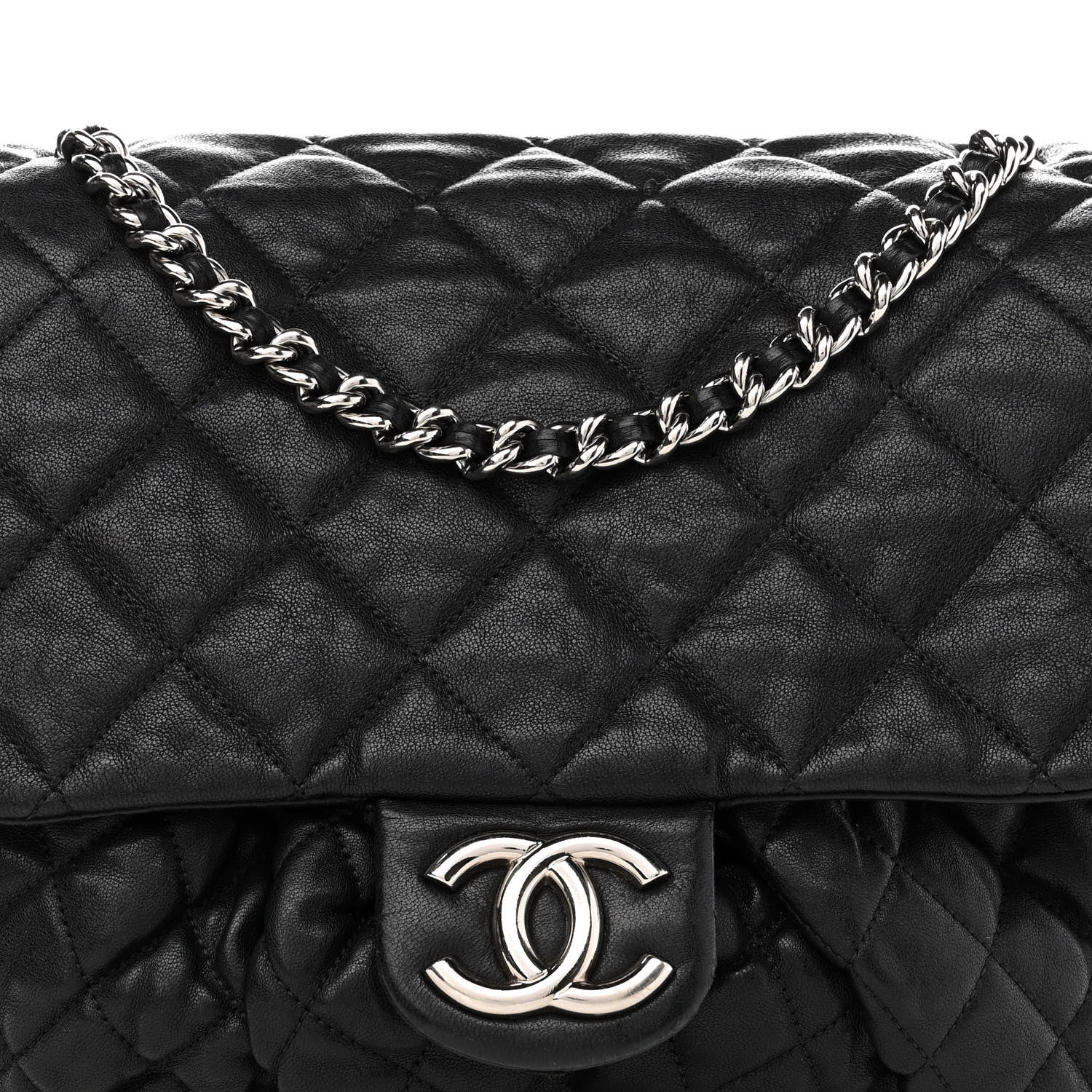 Chanel Washed Lambskin Quilted Large Chain Around Messenger Black 7 of 11
