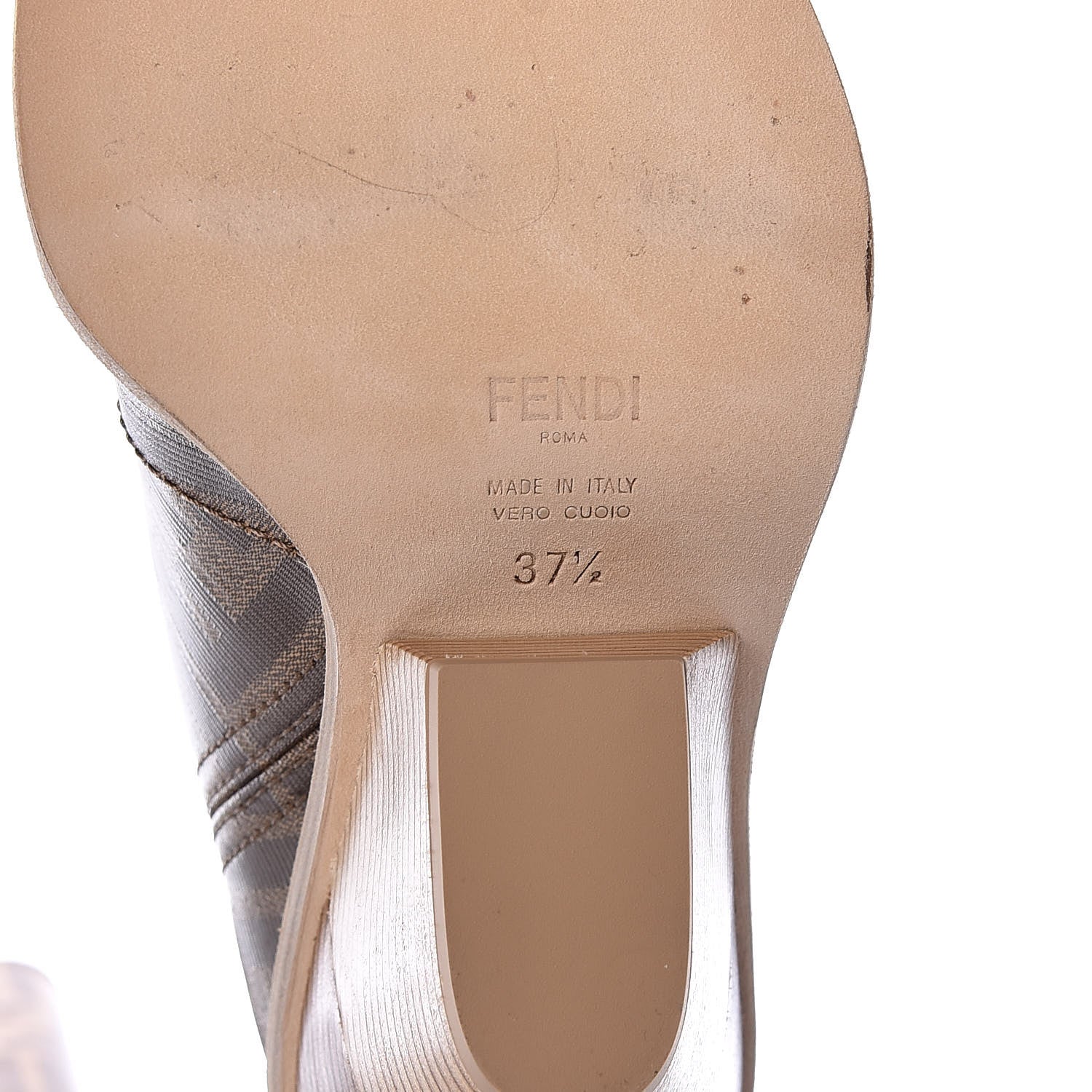 Fendi Glazed Fabric FF 1974 Cutwalk Tall Boots 37.5 Mogano Panna 6 of 8