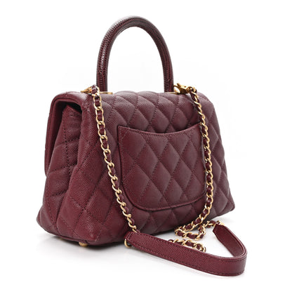 Chanel Caviar Lizard Embossed Quilted Mini Coco Handle Flap Burgundy 3 of 10