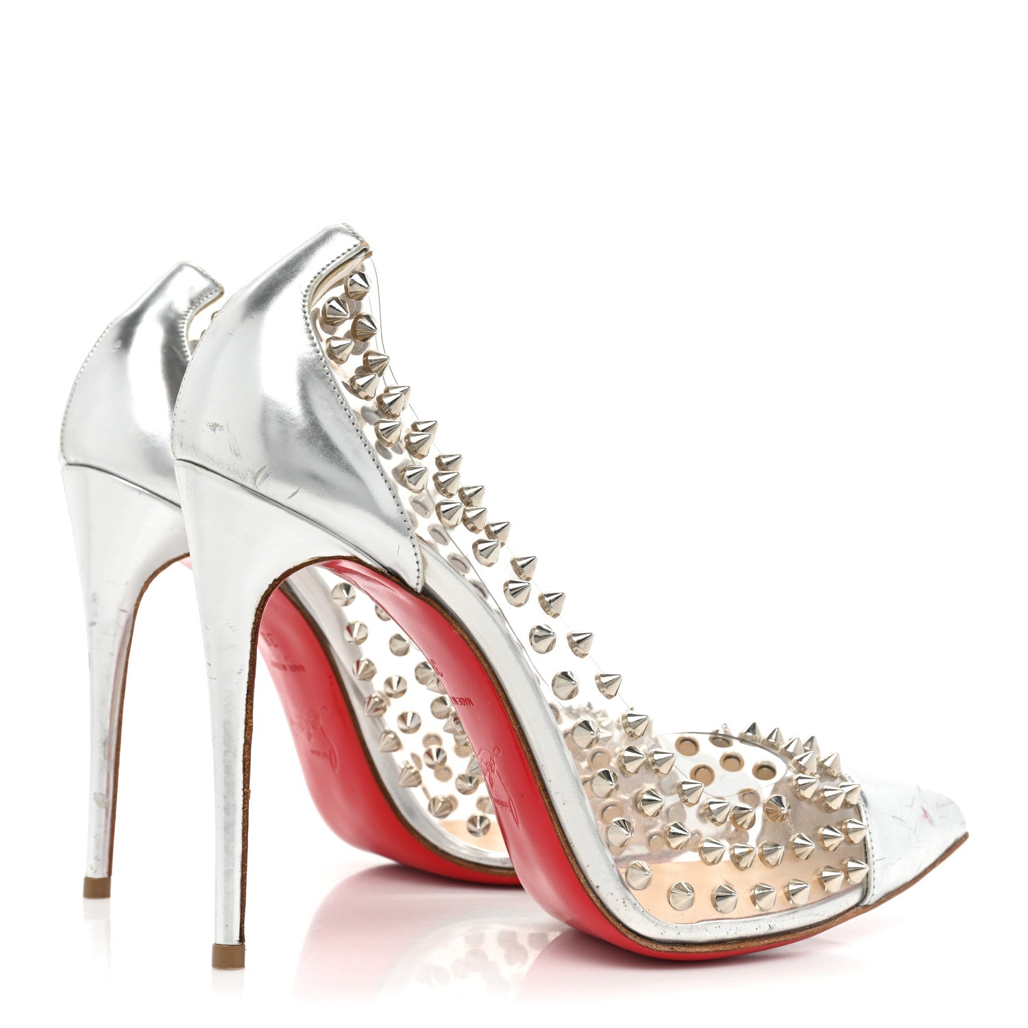 Christian Louboutin PVC Metallic Gloss Spike Me 100 Pumps 38 Silver 5 of 15