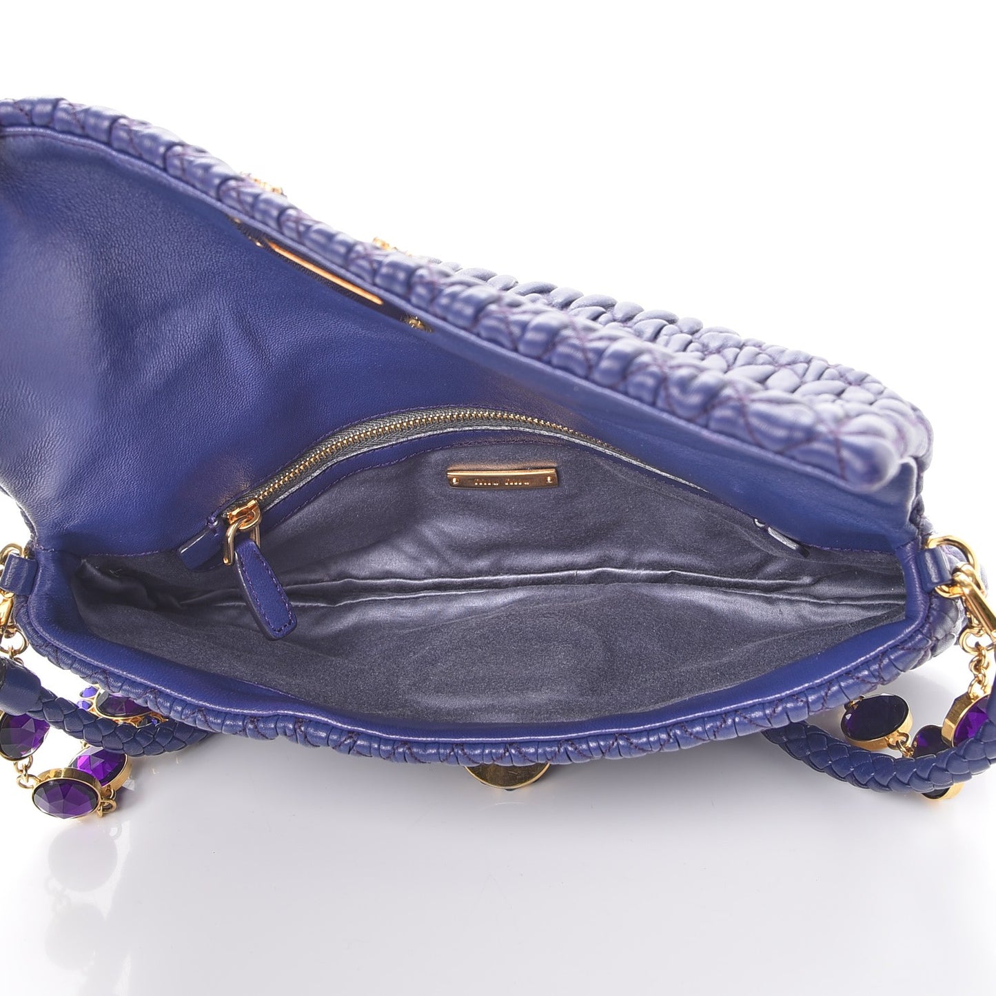 Nappa Matelasse Crystal Flap Clutch Dark Blue