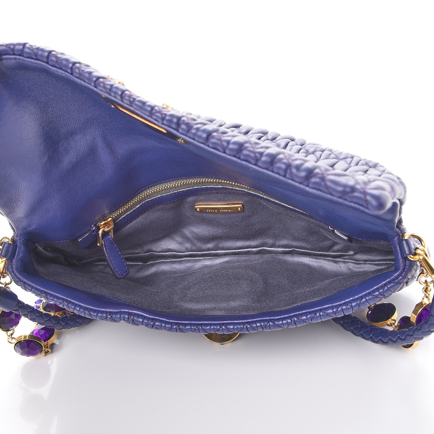 Miu Miu Nappa Matelasse Crystal Flap Clutch Dark Blue 5 of 9
