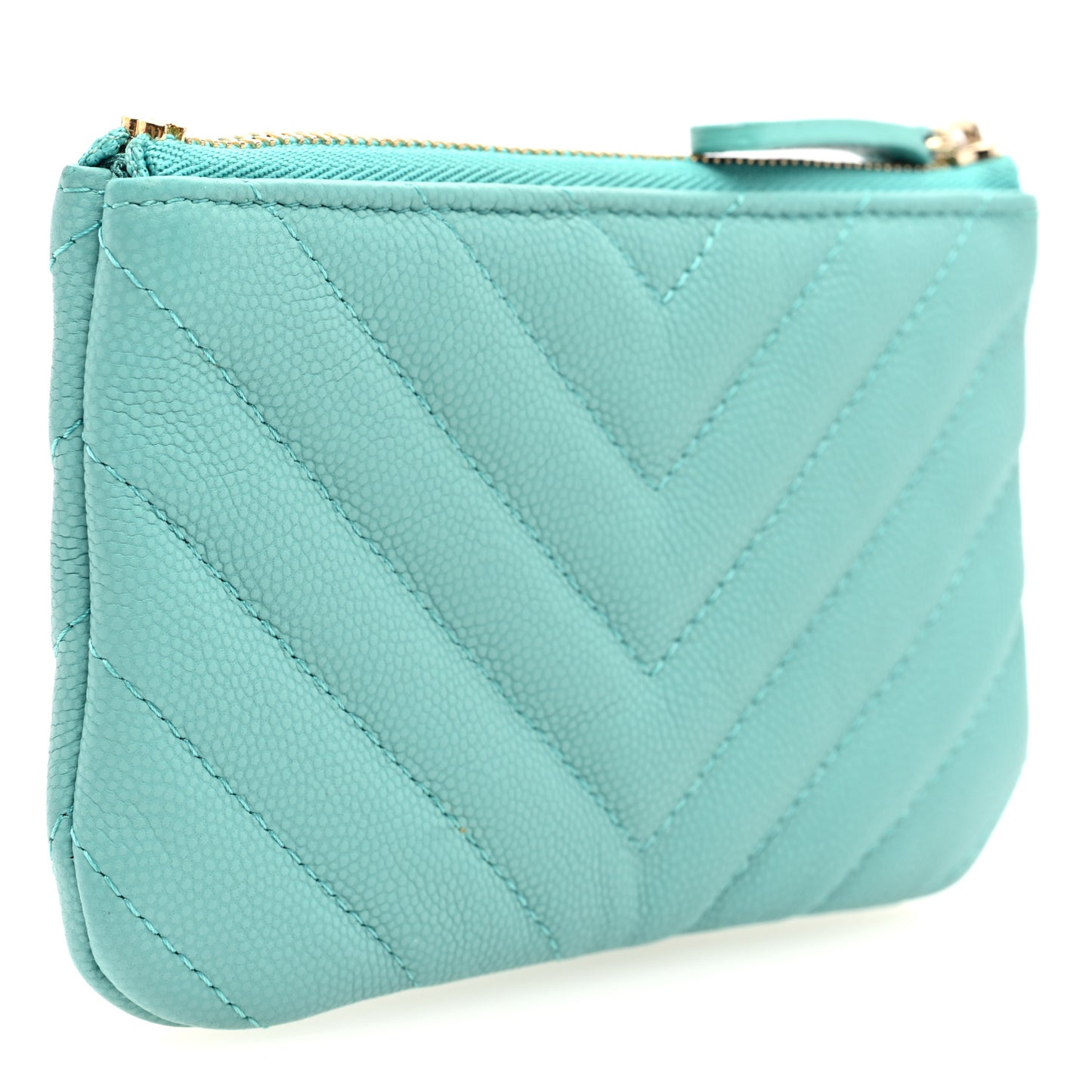 Caviar Chevron Quilted Small Cosmetic Case Light Blue