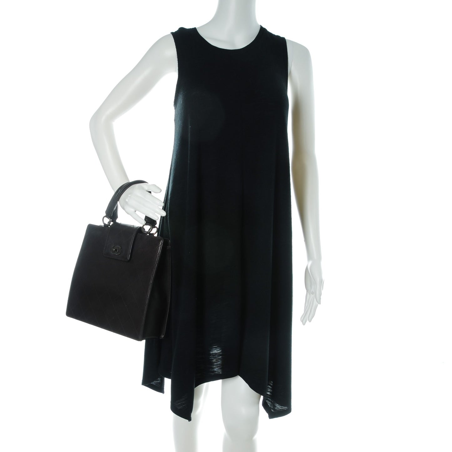 Lambskin Quilted Top Handle Bag Dark Brown