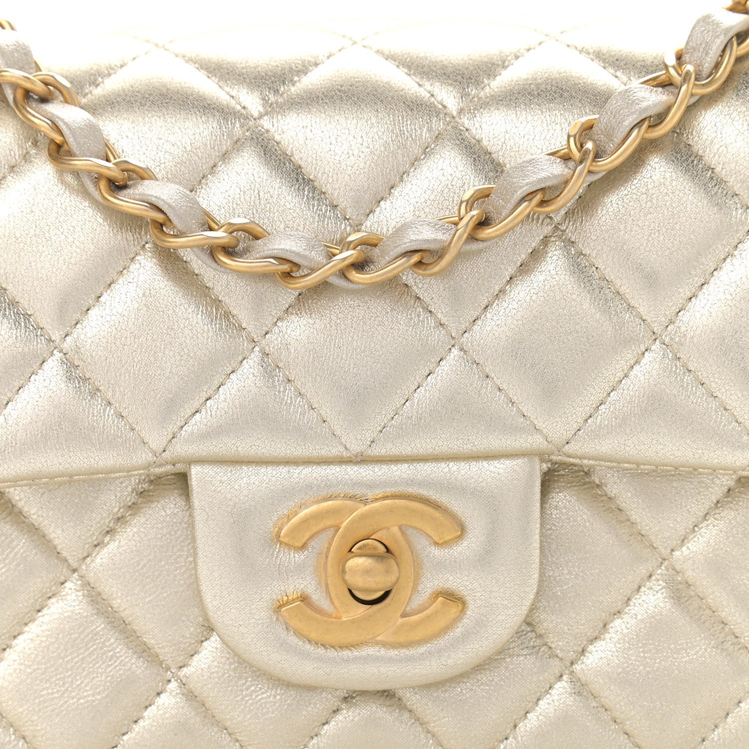 Chanel Metallic Lambskin Quilted Mini Rectangular Flap Gold 7 of 10