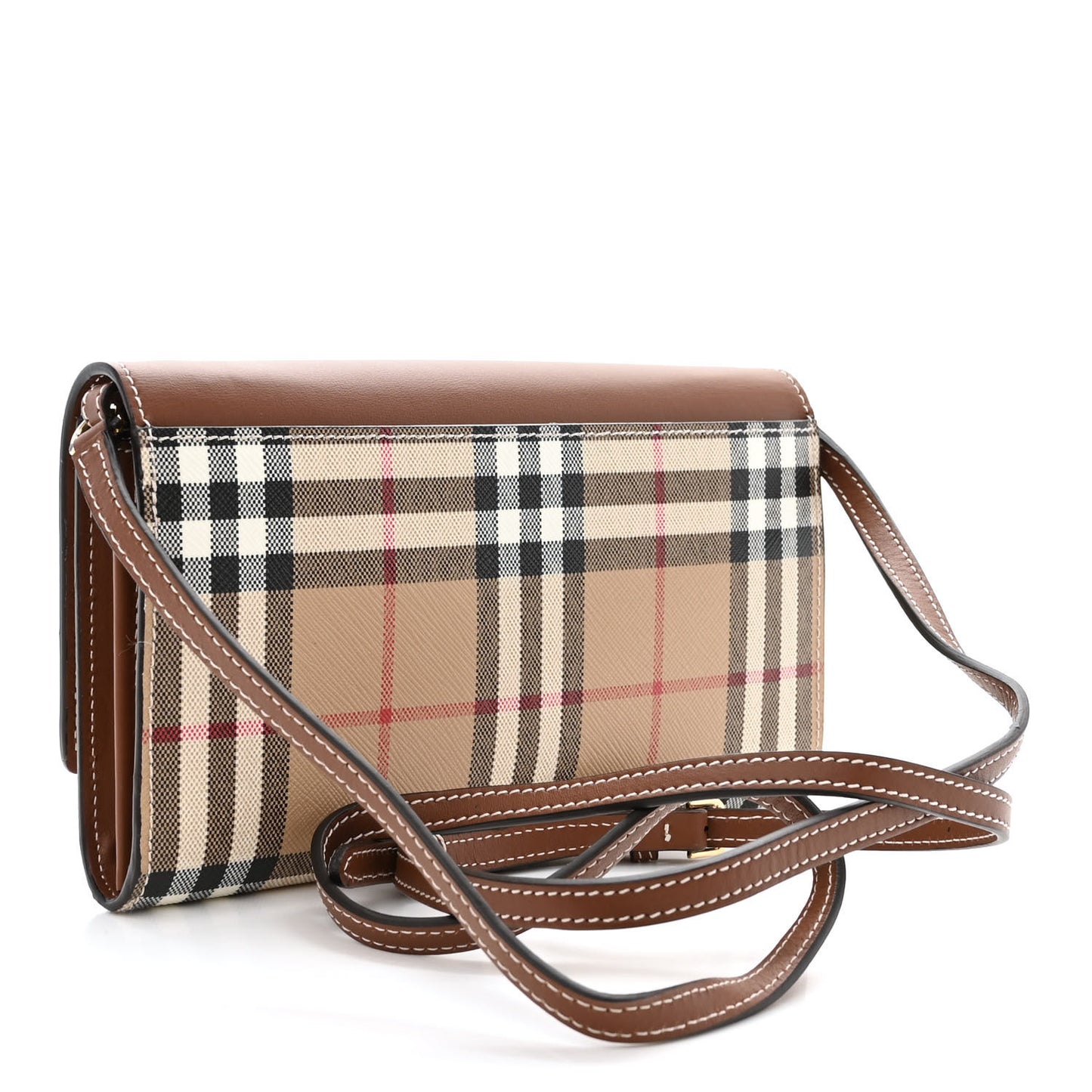 Calfskin Vintage Check Wallet With Detachable Strap Archive Beige Tan
