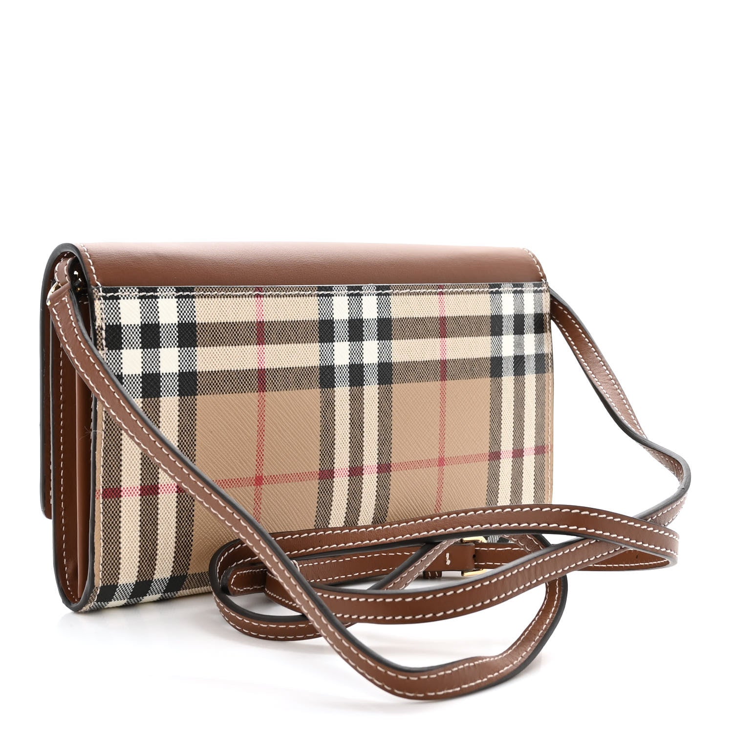 Burberry Calfskin Vintage Check Wallet With Detachable Strap Archive Beige Tan 3 of 11