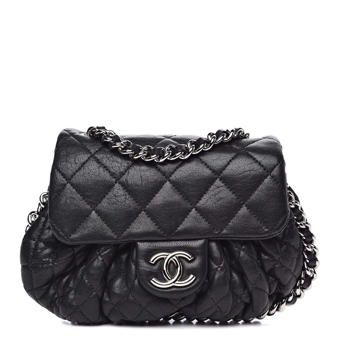 Washed Lambskin Quilted Mini Chain Around Flap Black