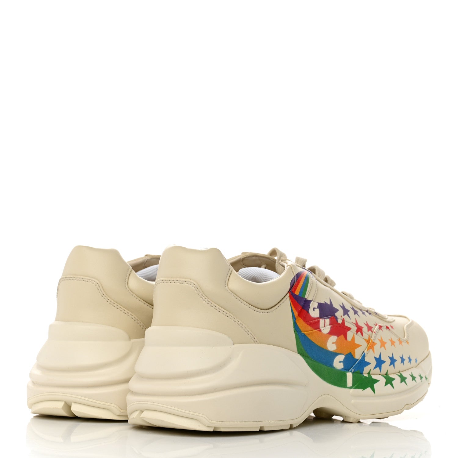 Gucci Calfskin Rainbow Stars Womens Rhyton Sneakers 41 Mystic White Multicolor 4 of 9