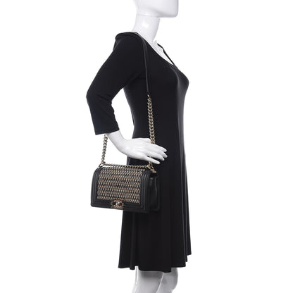 Chanel Lambskin Cotton Woven Medium Boy Flap Black 2 of 13