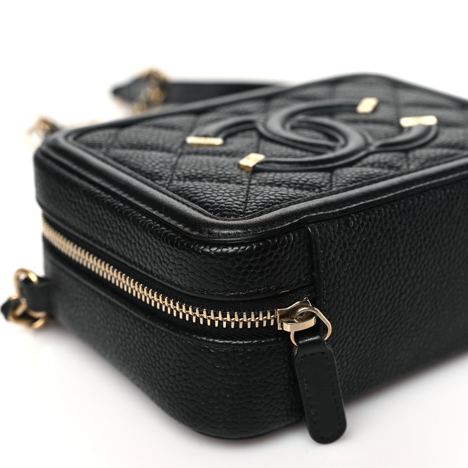 Chanel Caviar Quilted CC Filigree Vanity Clutch With Chain Black 10 of 11