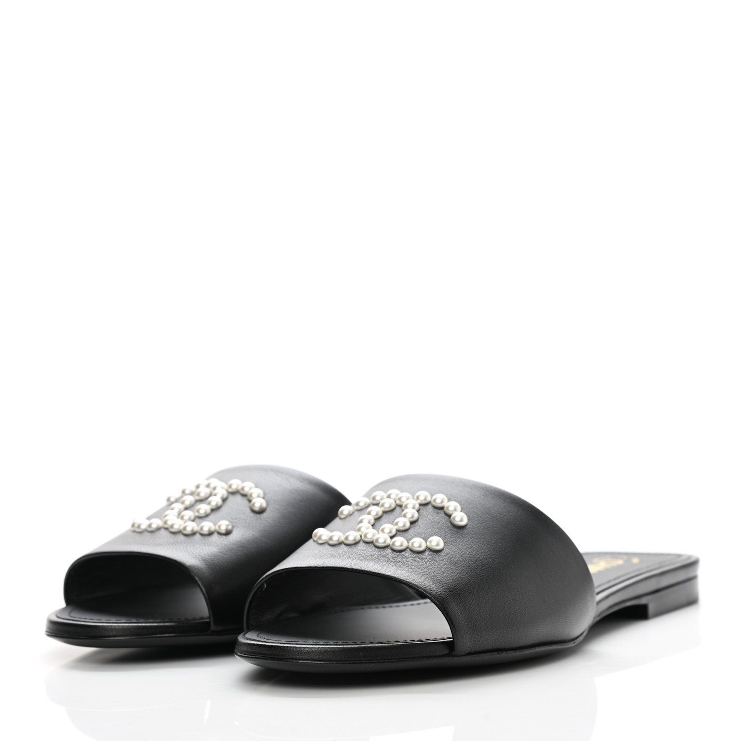 Chanel Lambskin Pearl CC Sandals 41 Black 3 of 9