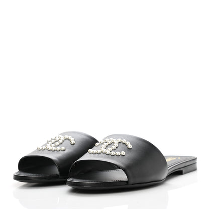 Chanel Lambskin Pearl CC Sandals 41 Black 3 of 9