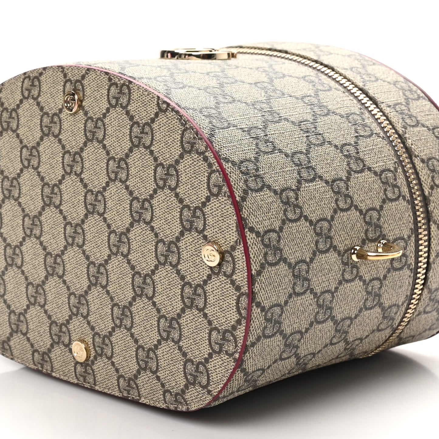 GG Supreme Monogram Ancora Calfskin Vanity Cosmetic Case Beige Ebony Rosso
