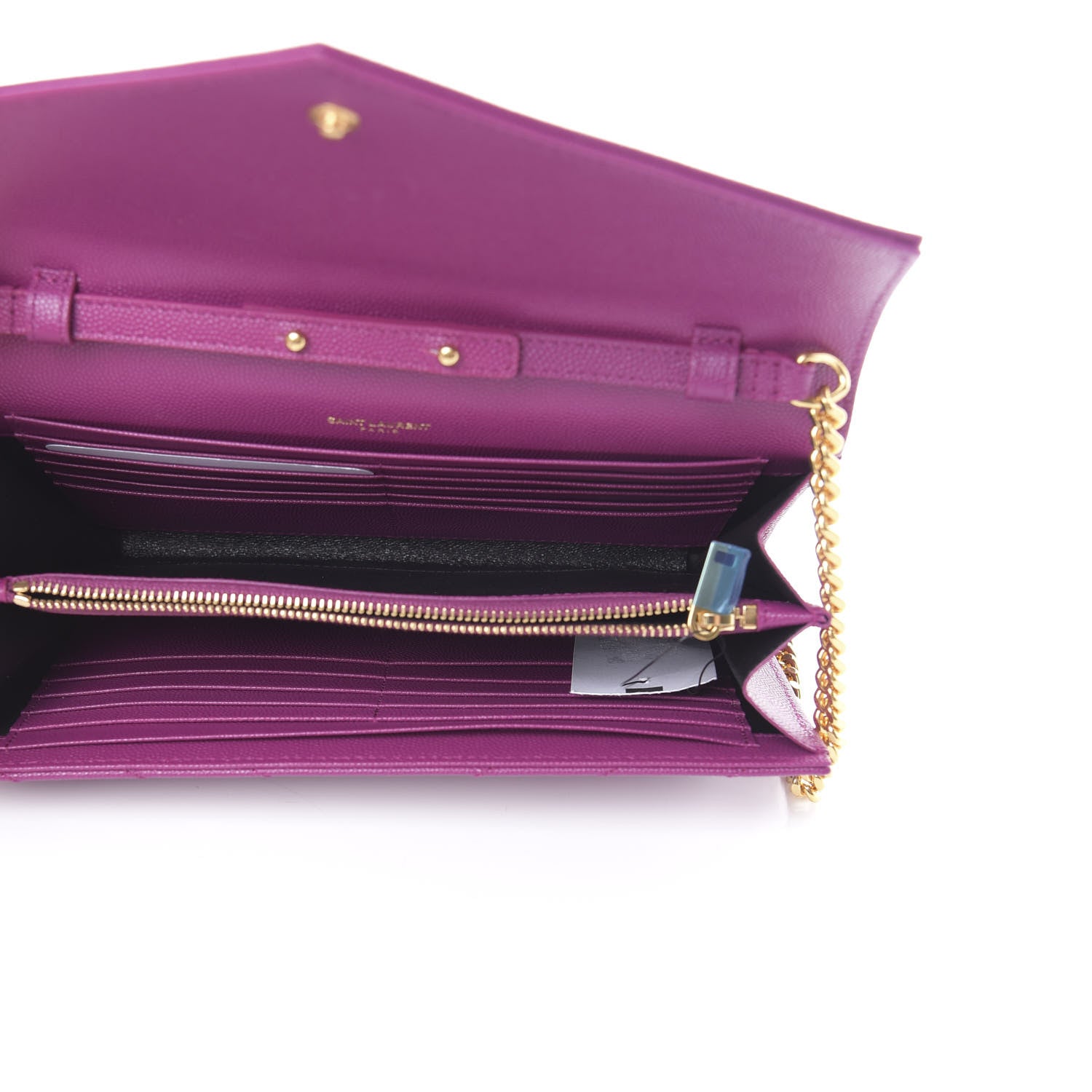 Saint Laurent Grain De Poudre Matelasse Chevron Monogram Chain Wallet Dark Grape 5 of 11