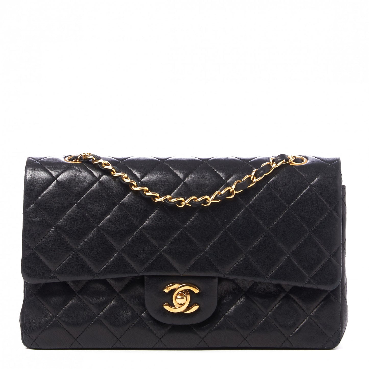 Lambskin Quilted Medium Double Flap Black