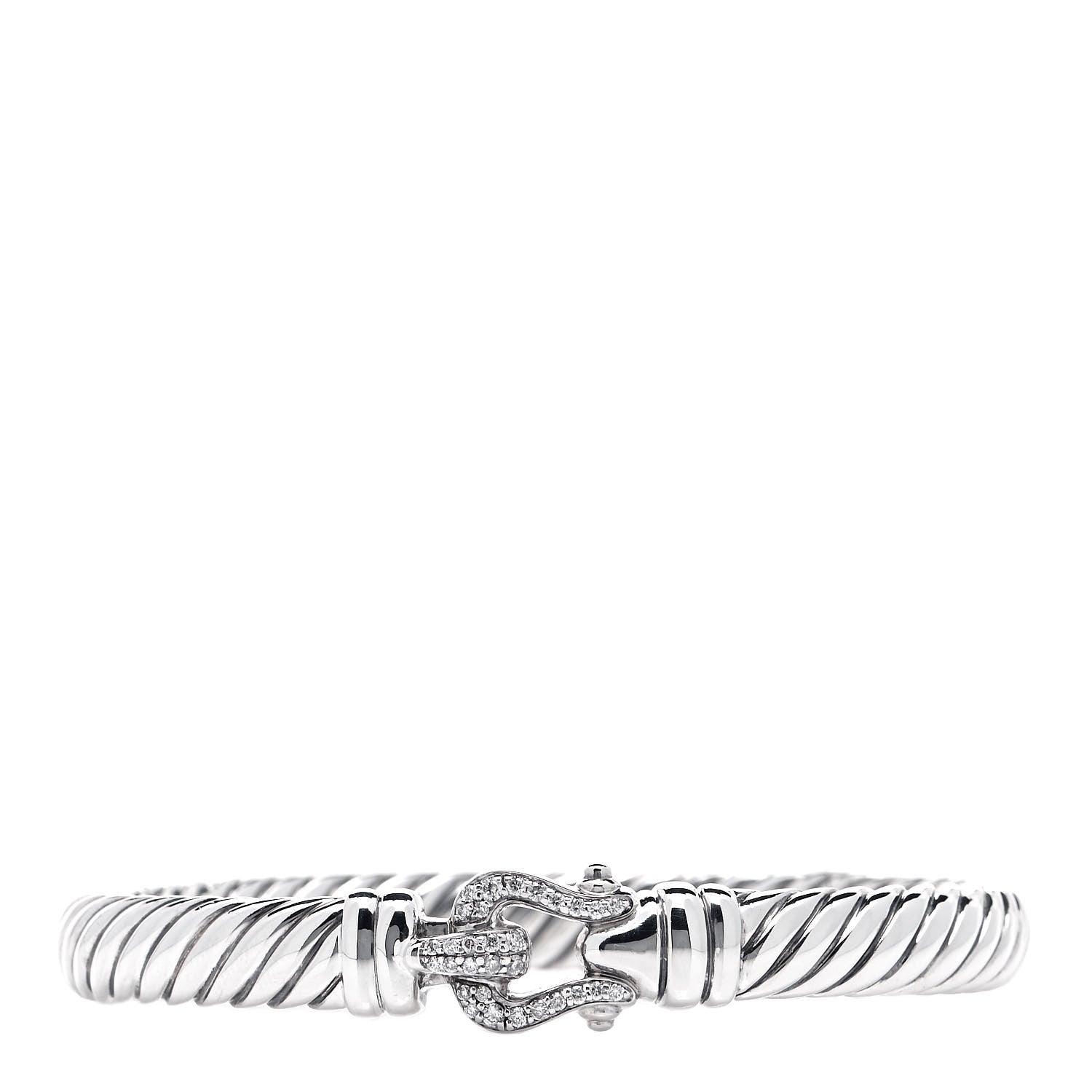 David Yurman Sterling Silver Diamond 7mm Cable Buckle Bracelet 1 of 6