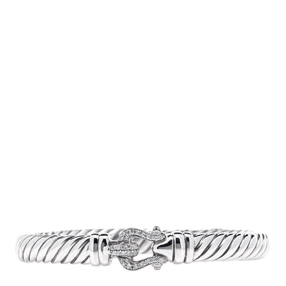 David Yurman Sterling Silver Diamond 7mm Cable Buckle Bracelet 1 of 6