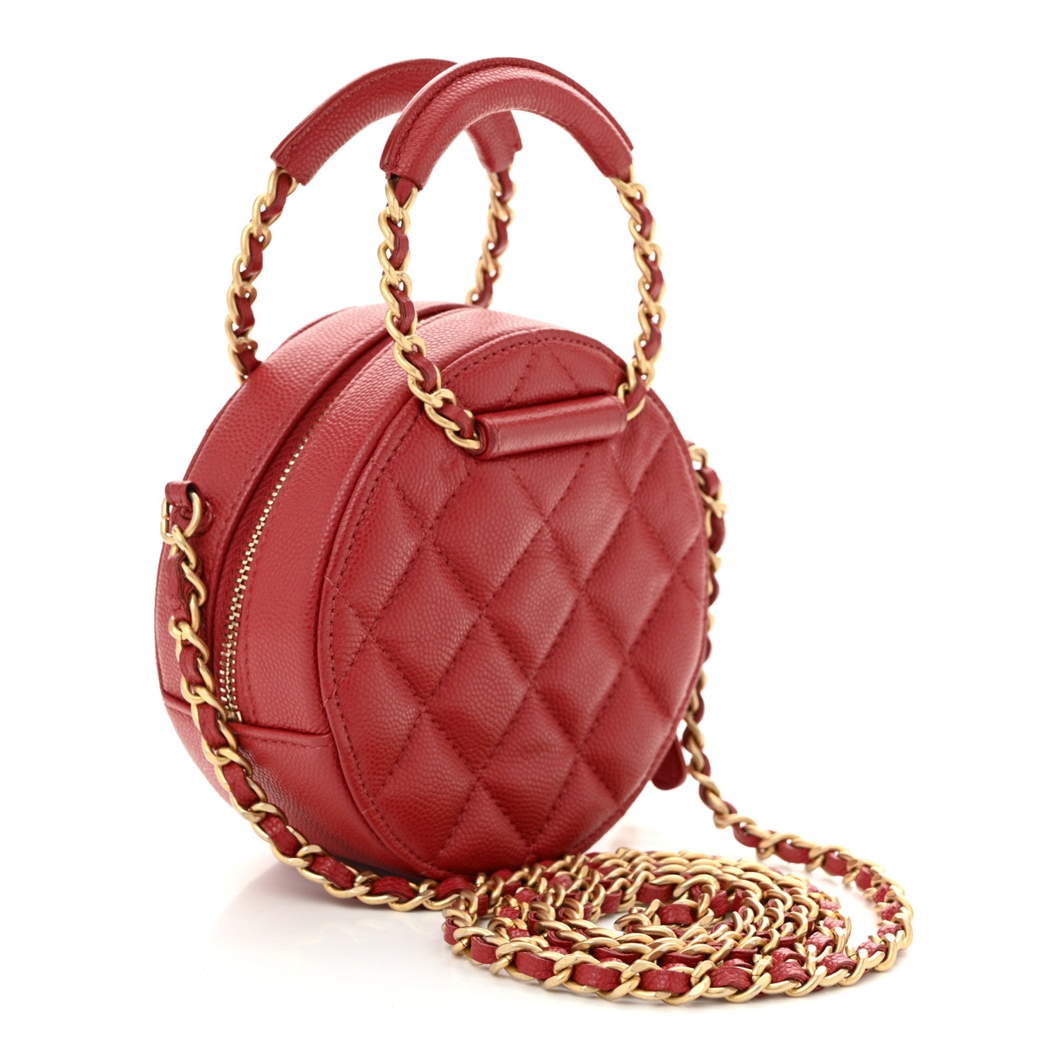 Chanel Caviar Quilted Chain Handle Round Clutch With Chain Bag  Red 3 of 10