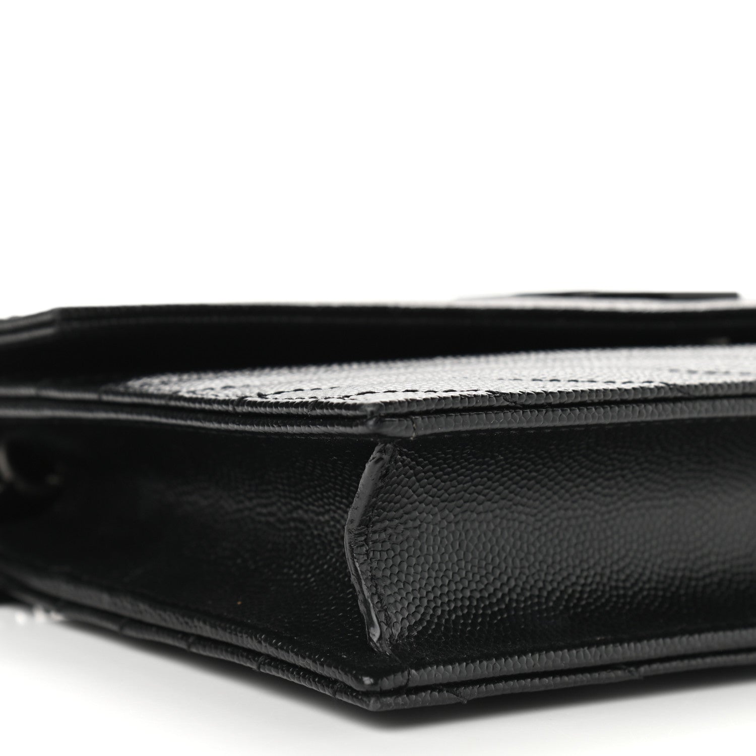 Saint Laurent Grain De Poudre Matelasse Chevron Monogram Envelope Chain Wallet Black 7 of 8