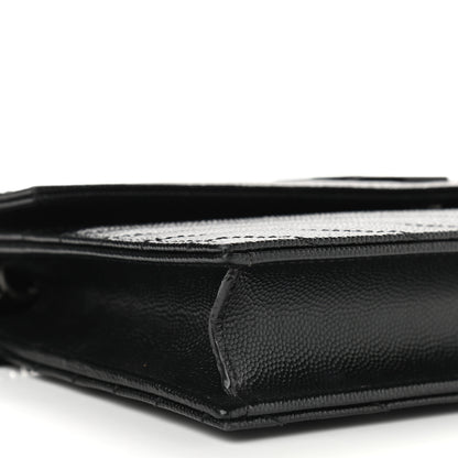 Saint Laurent Grain De Poudre Matelasse Chevron Monogram Envelope Chain Wallet Black 7 of 8