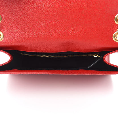 Saint Laurent Grain De Poudre Matelasse Chevron Large Monogram Satchel Lipstick Red 5 of 11