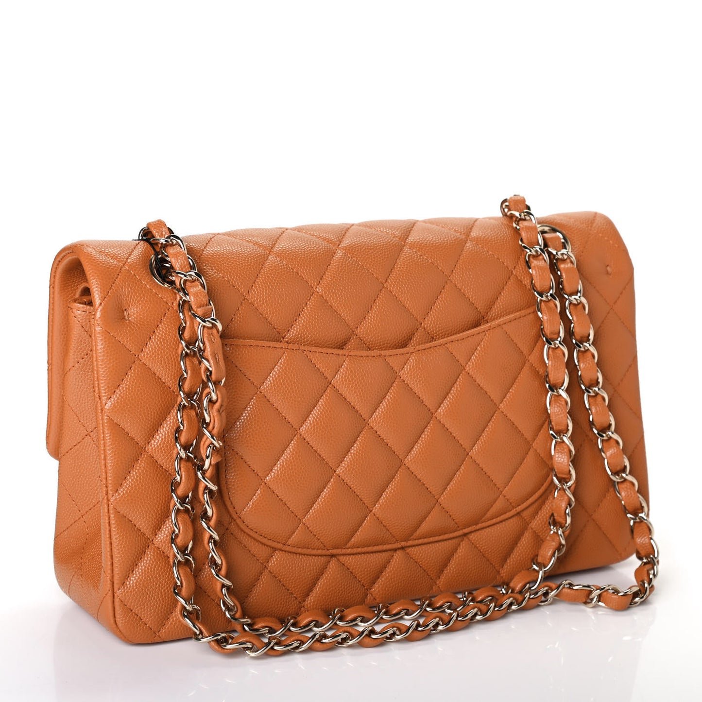Caviar Quilted Medium Double Flap Light Brown
