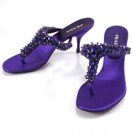 Satin Bejeweled Flower Sandals 38