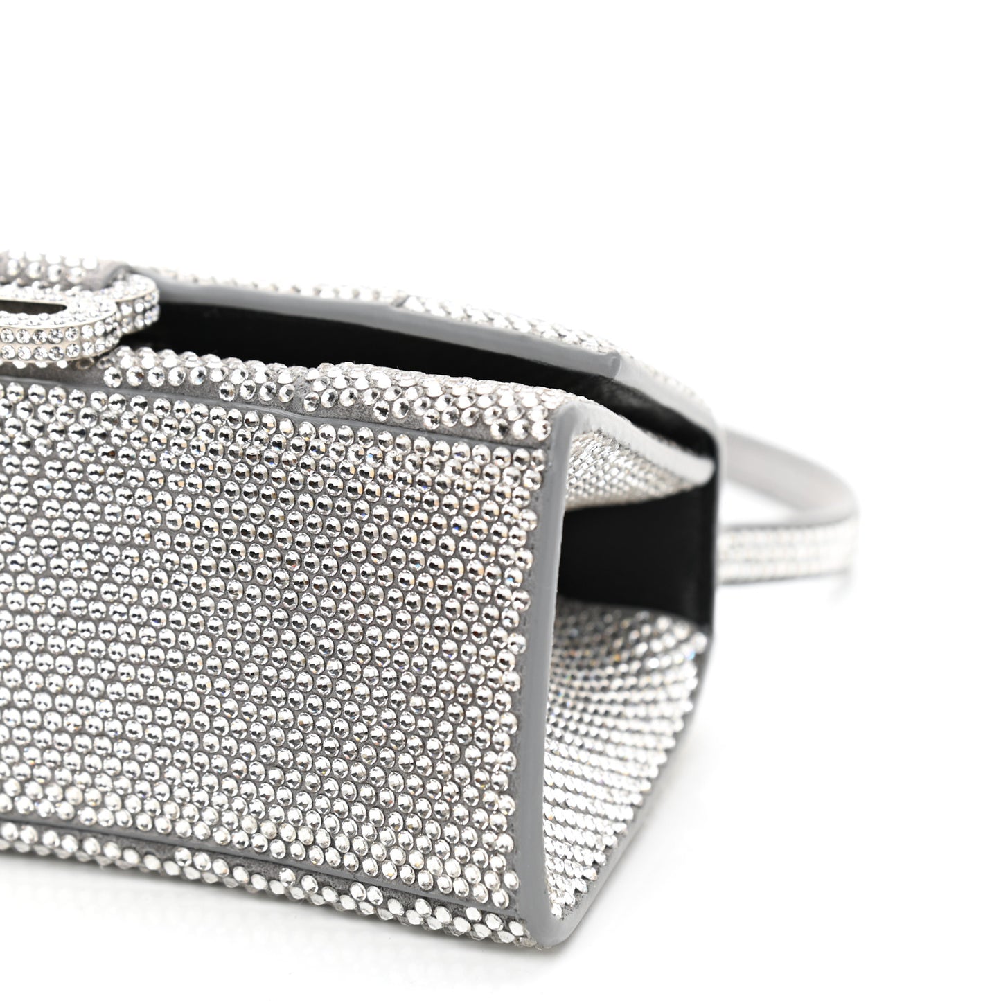 Strass Suede Hourglass Top Handle Bag XS Smoke Grey Crystal