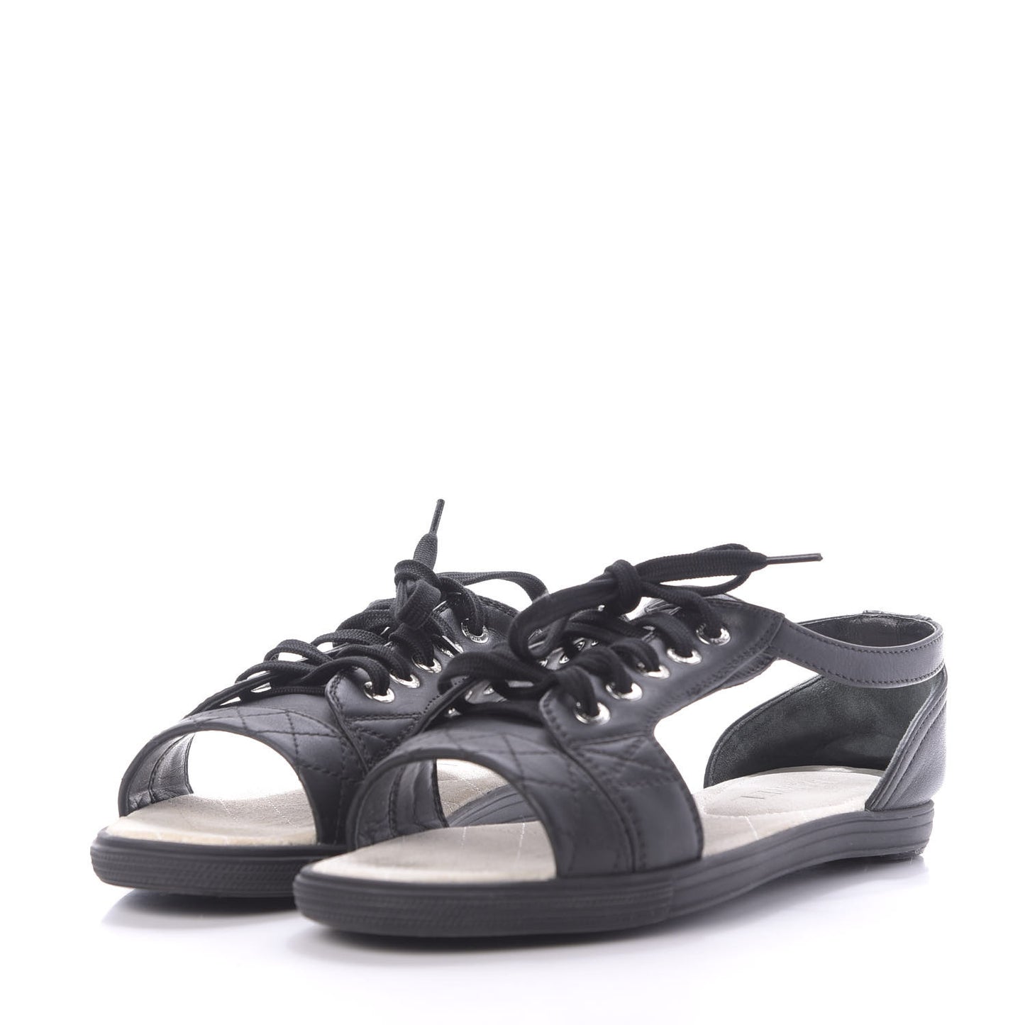 Lambskin Quilted Peep Toe Lace Up 35 Black White