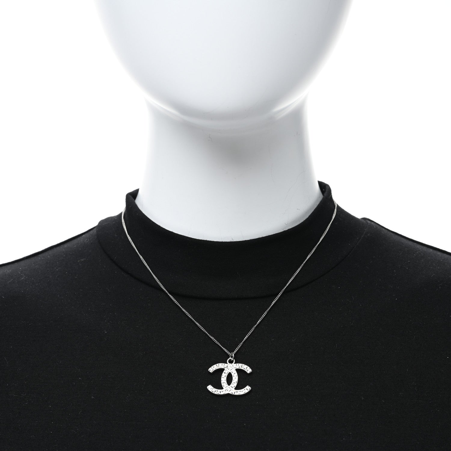 Chanel Baguette Crystal CC Necklace Silver 3 of 4