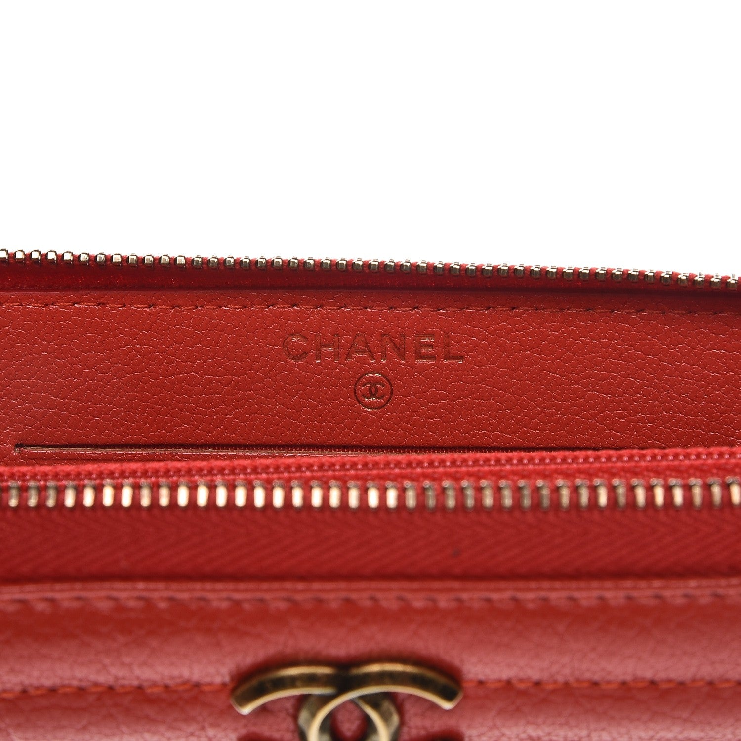 Chanel Shiny Goatskin Diagonal Quilted Small Zip Around Wallet Red 8 of 10