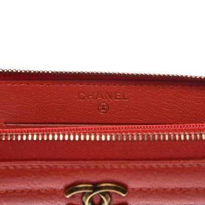 Chanel Shiny Goatskin Diagonal Quilted Small Zip Around Wallet Red 8 of 10