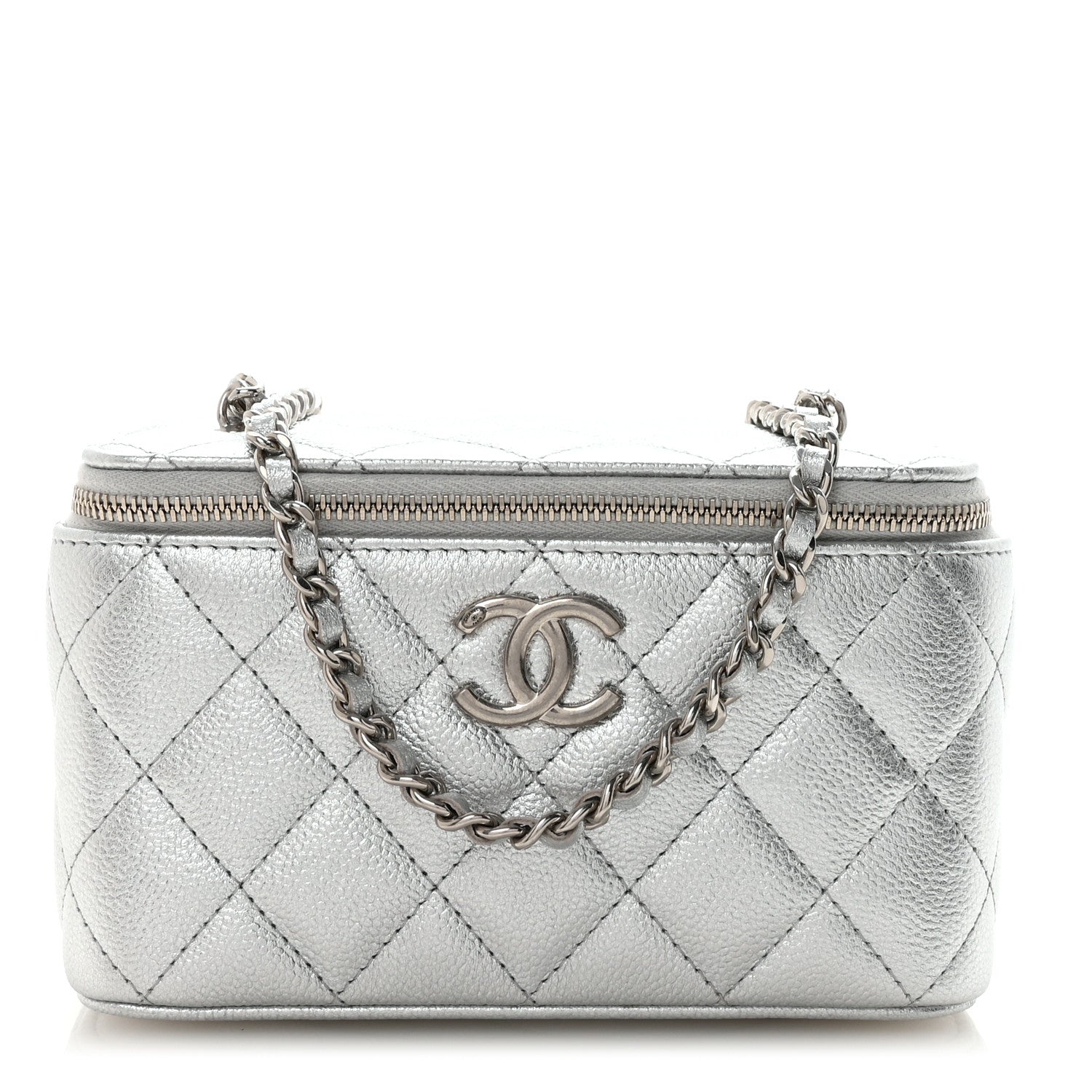 Chanel Metallic Caviar Quilted Small Vanity Case With Chain Silver 1 of 11
