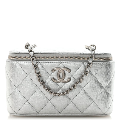 Chanel Metallic Caviar Quilted Small Vanity Case With Chain Silver 1 of 11