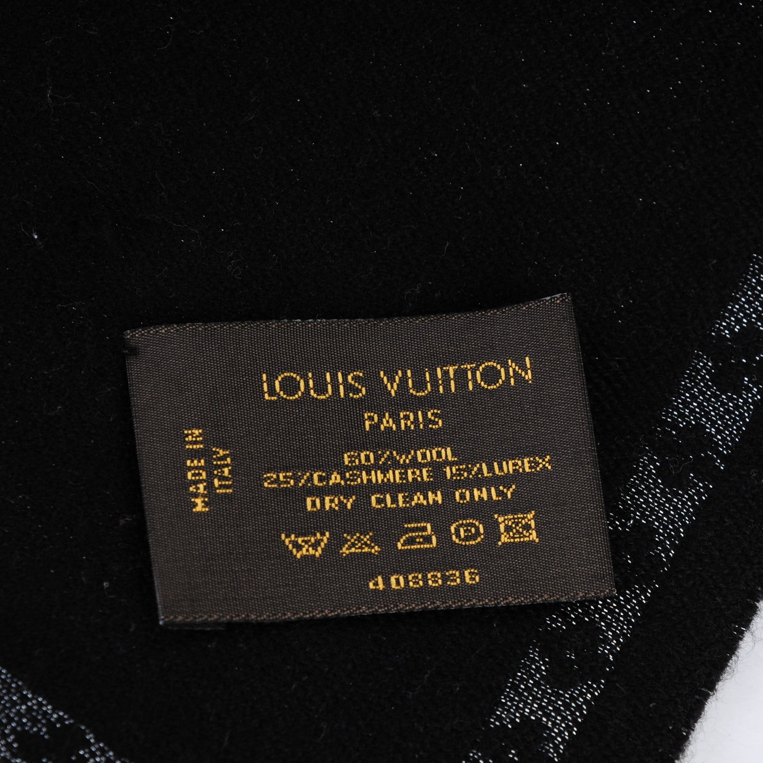 Louis Vuitton Wool Cashmere Lurex Monogram Scarf Black Silver 6 of 6