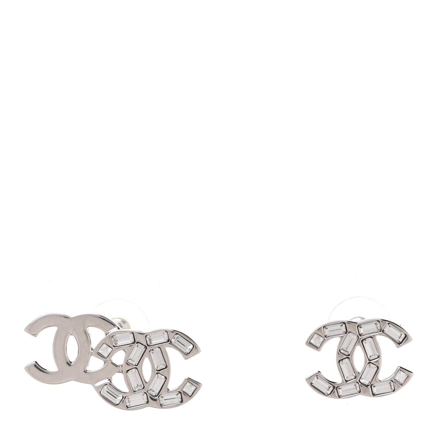 Baguette Crystal Double CC Earrings Silver