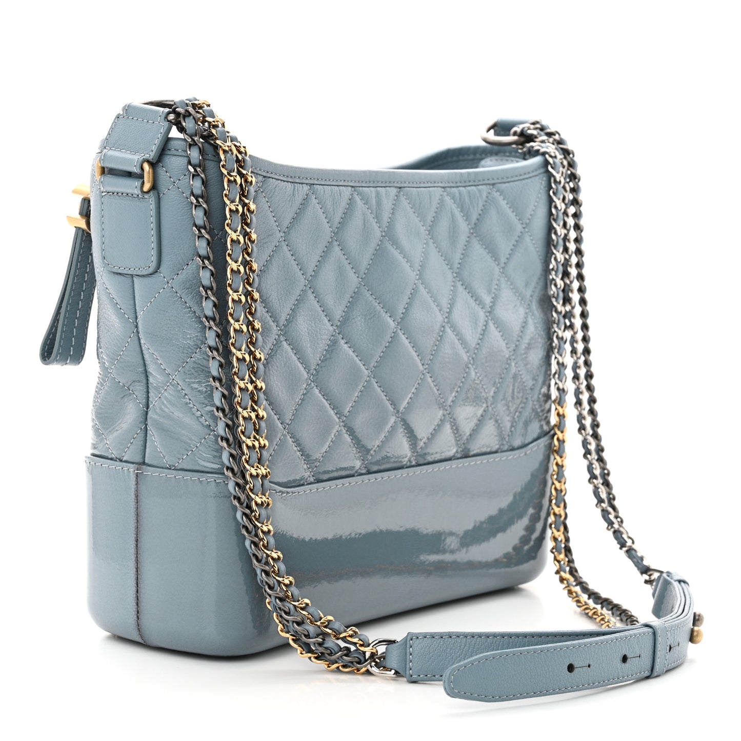 Patent Goatskin Quilted Medium Gabrielle Hobo Blue