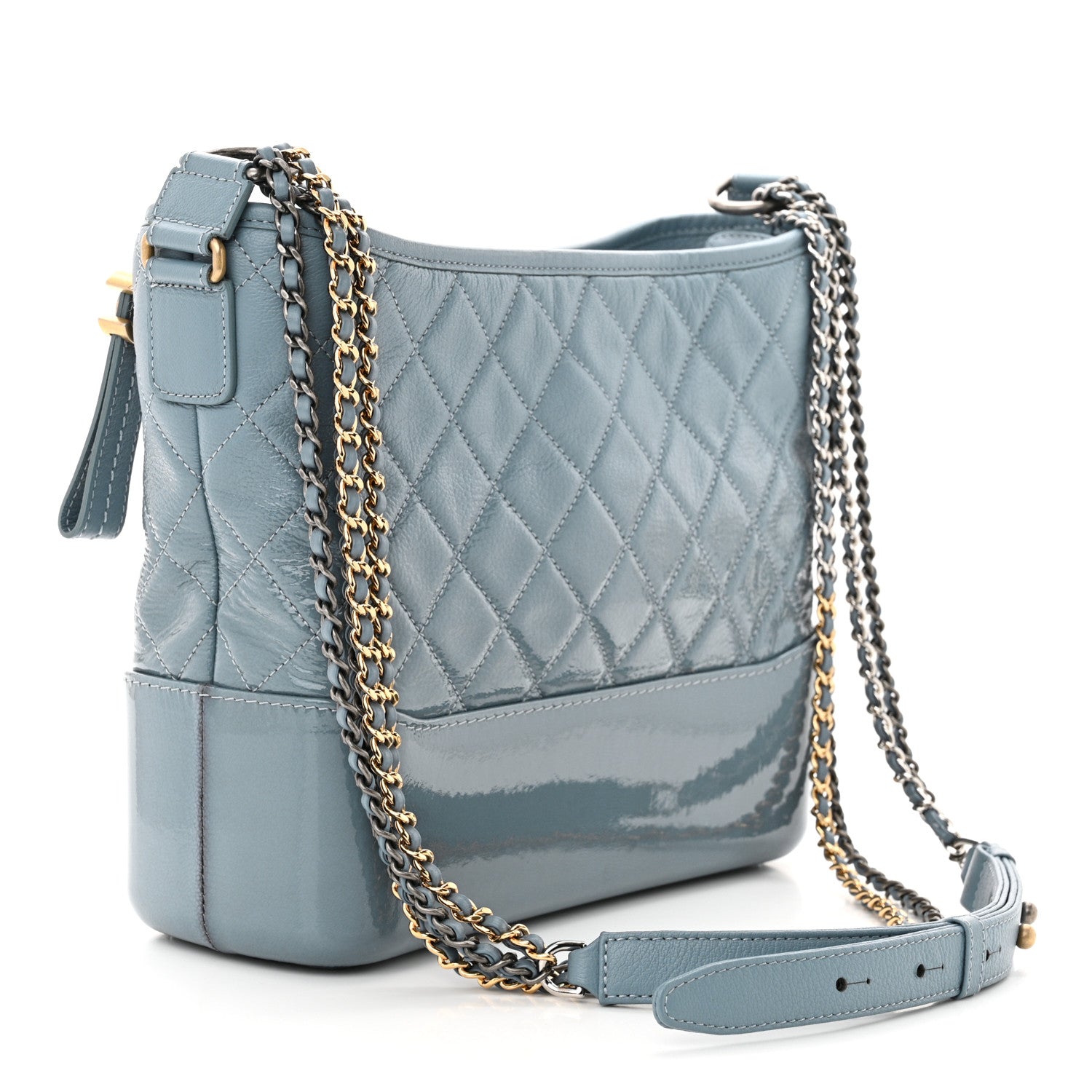 Chanel Patent Goatskin Quilted Medium Gabrielle Hobo Blue 3 of 12