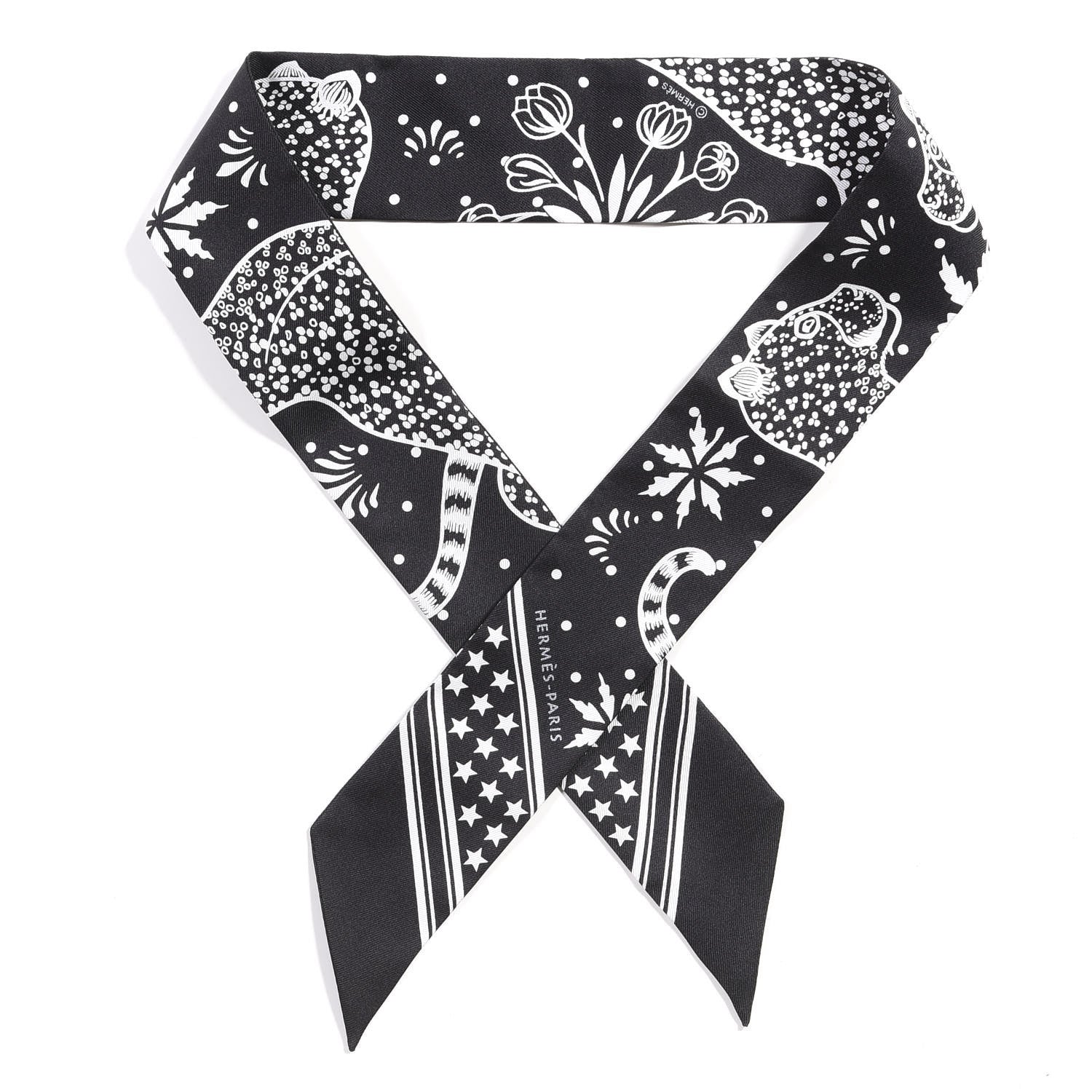 Hermes Silk Les Leopards Twilly Black White 1 of 4